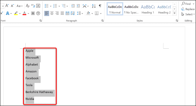 Select text in Word.