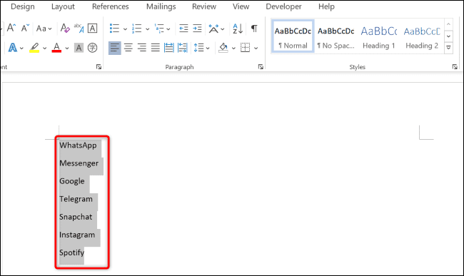 Highlight the text in Word.