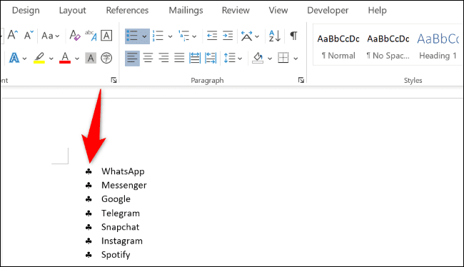 A custom bullet style in Word.