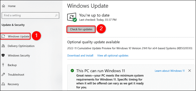 Select Windows Update > Check for Updates.” width=”650″ height=”303″> Check for Updates.” width=”650″ height=”303″></p>
<p>به‌روزرسانی‌های موجود را نصب کنید و درایورهای صوتی شما به‌روزرسانی خواهند شد. سپس، کامپیوتر Windows 10 خود را مجددا راه اندازی کنید.</p>
<p><strong>مرتبط:</strong> <strong><em>نحوه راه اندازی مجدد ویندوز 10</em></strong></p>
<h3>در ویندوز 11</h3>
<p>برنامه تنظیمات را با فشار دادن Windows+i اجرا کنید. سپس، از نوار کناری سمت چپ، «Windows Update را انتخاب کنید. </p>
<p><img loading=