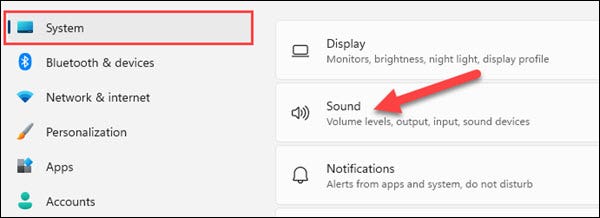 Open the "Sound" settings.