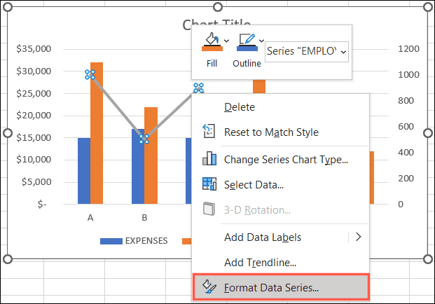 Format Data Series in the shortcut menu