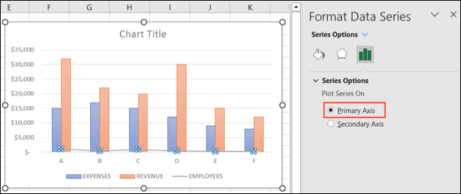 Primary Axis selected in the Format Data Series sidebar