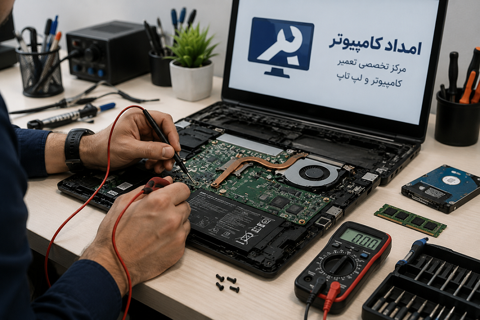 عیب‌یابی و تعمیر تخصصی لپ‌تاپ و بررسی قطعات سخت‌افزاری توسط تکنسین تعمیرات کامپیوتر