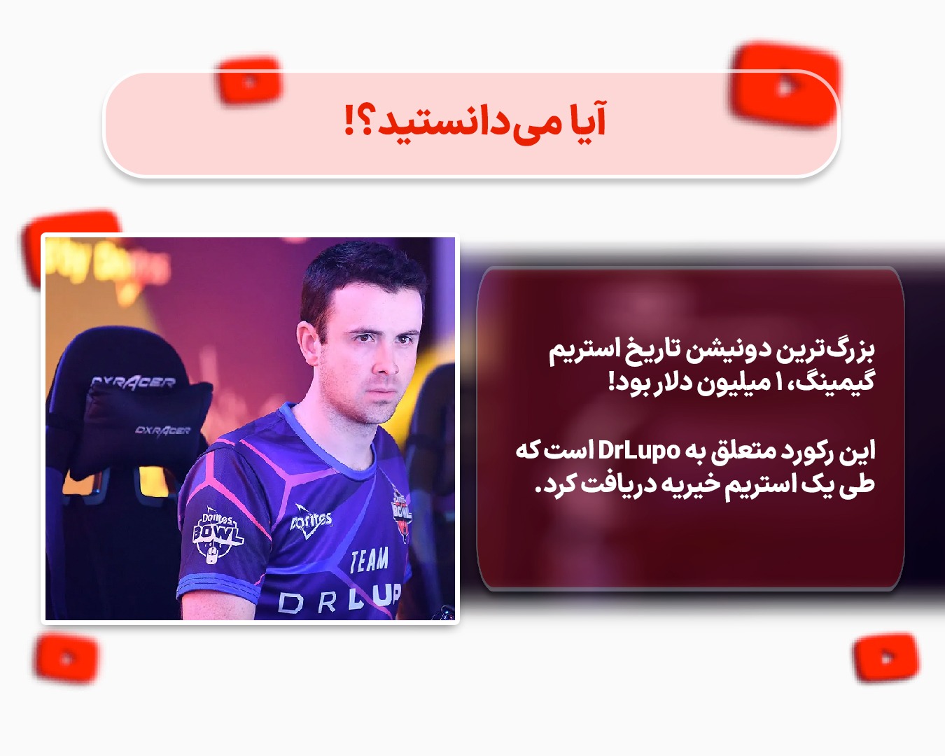 یکی از بزرگ‌ترین دونیشن‌های تاریخ یوتیوب، مربوط به دکتر لوپو است که بیش از یک میلیون دلار دونیت گرفتم.