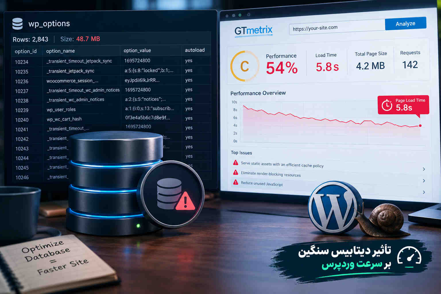 تأثیر بهینه‌سازی دیتابیس و منابع سرور بر عملکرد وردپرس